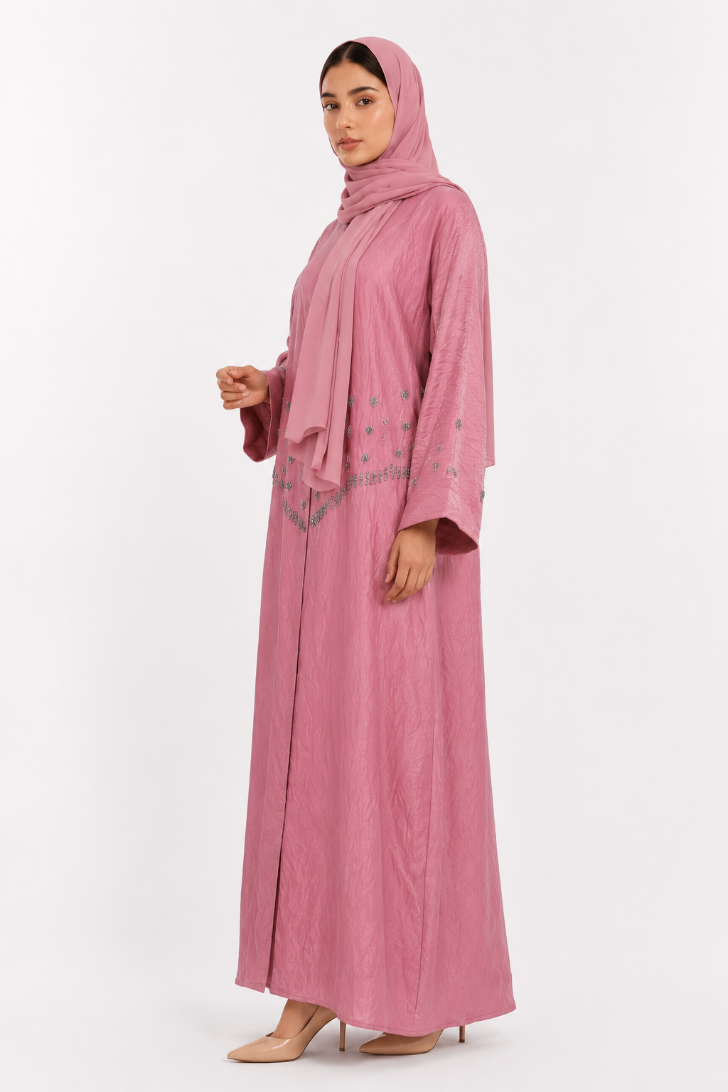 Rose Pink Embroidered Straight Shrug Set